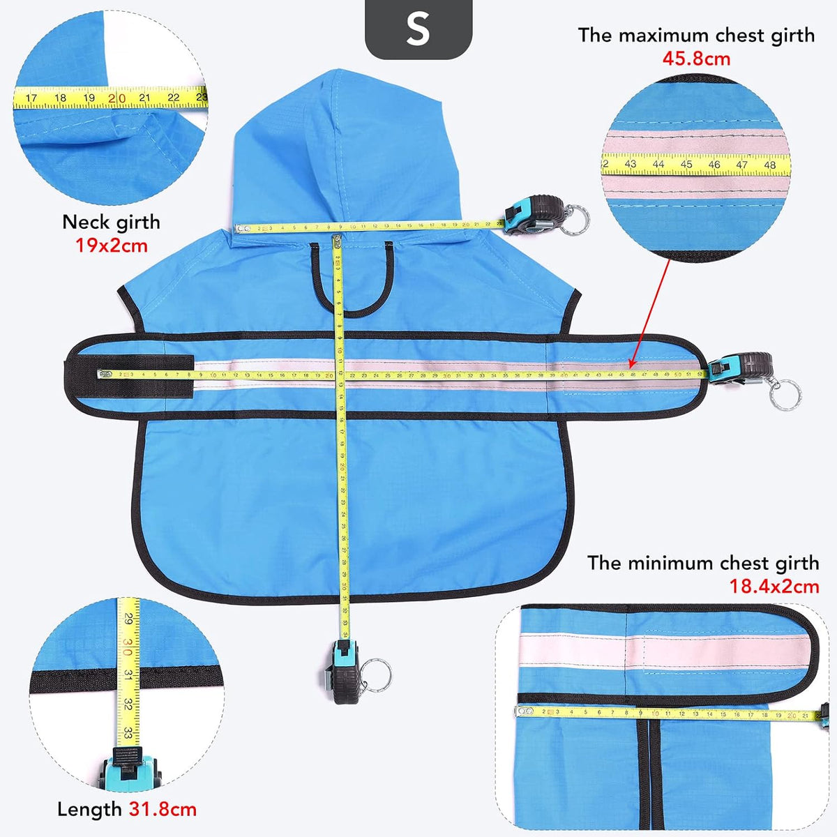 Waterproof Dog Raincoat, Adjustable Pet Rain Coats - Blue / Small - image 4