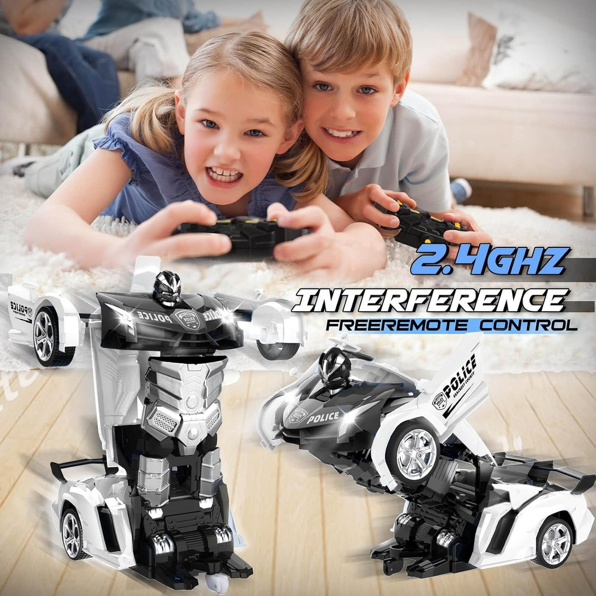 Transform Remote Control Car Toys for Boys 4-6 - Police Car Black - image 4