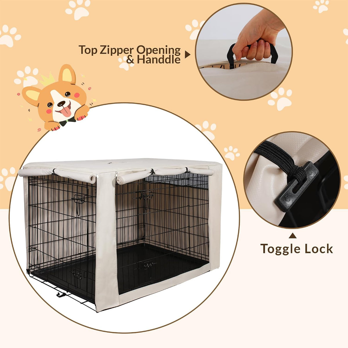 42-Inch Dog Crate Cover with Mesh, Waterproof Kennel Cover - 42.0"L x 28.0"W x 30.0"H / Beige - image 2