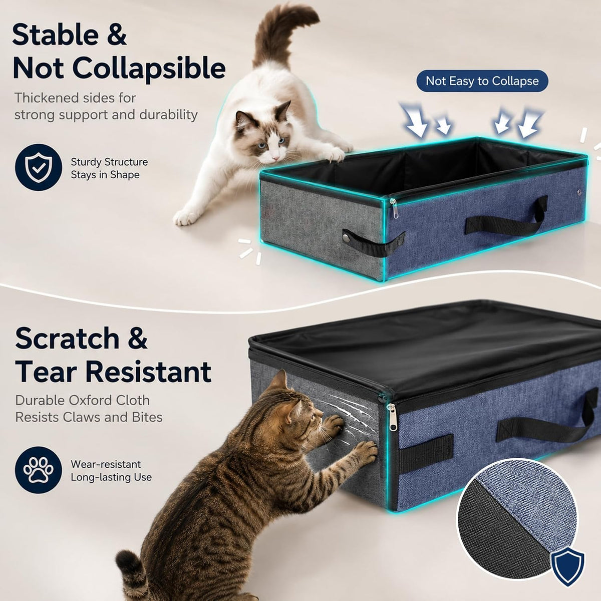 HiCaptain Portable Travel Litter Box for Cats - Grey-Blue / Medium - image 3
