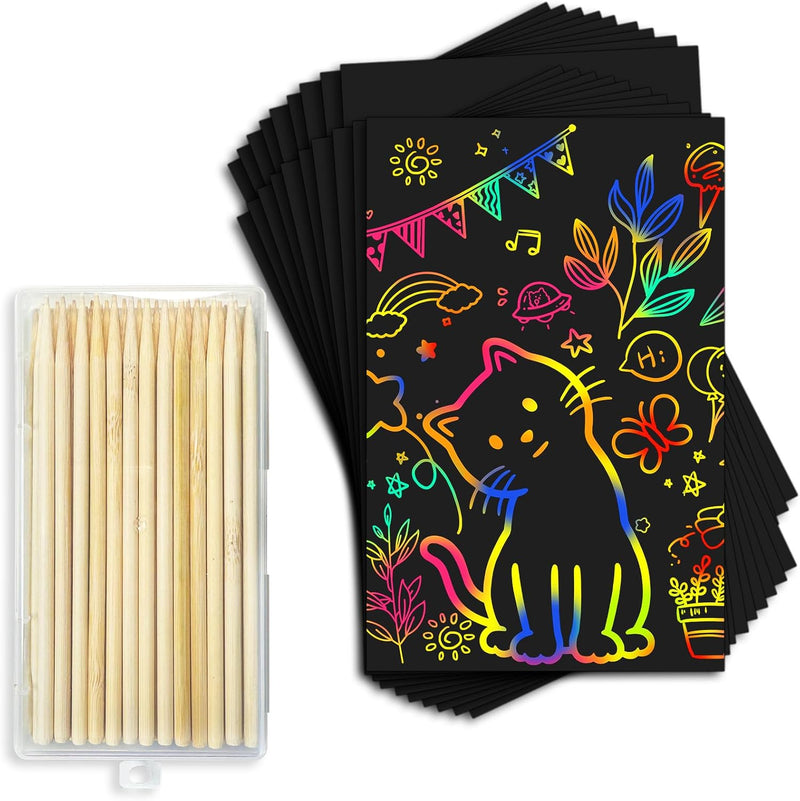 Cityrosy 100 Pcs Scratch Art Paper Rainbow Sets Arts and Crafts - Rainbow（S-120pcs）