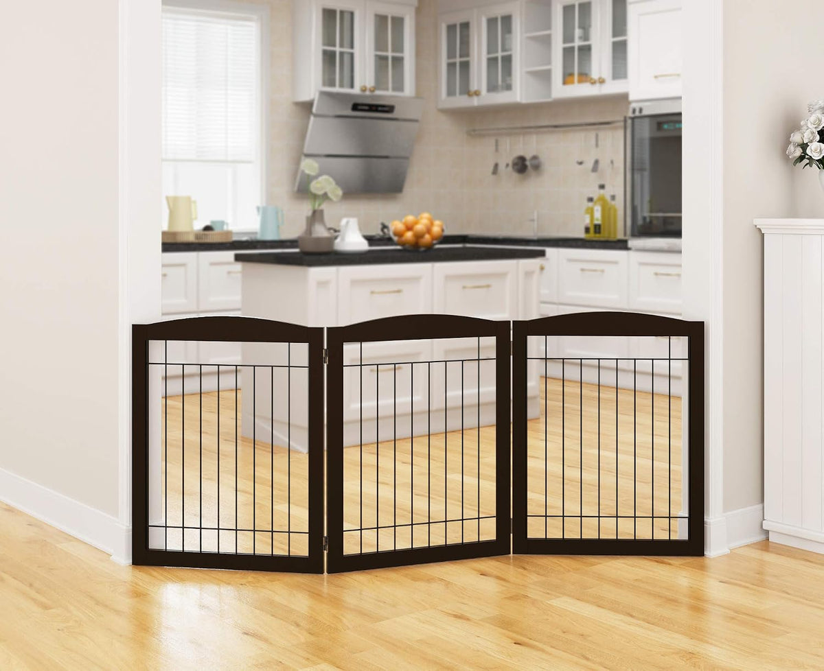 PAWLAND Dog Gate Indoor with Door, Freestanding, Foldable - Espresso / 【3 Panels】72"W x 32"H - image 4