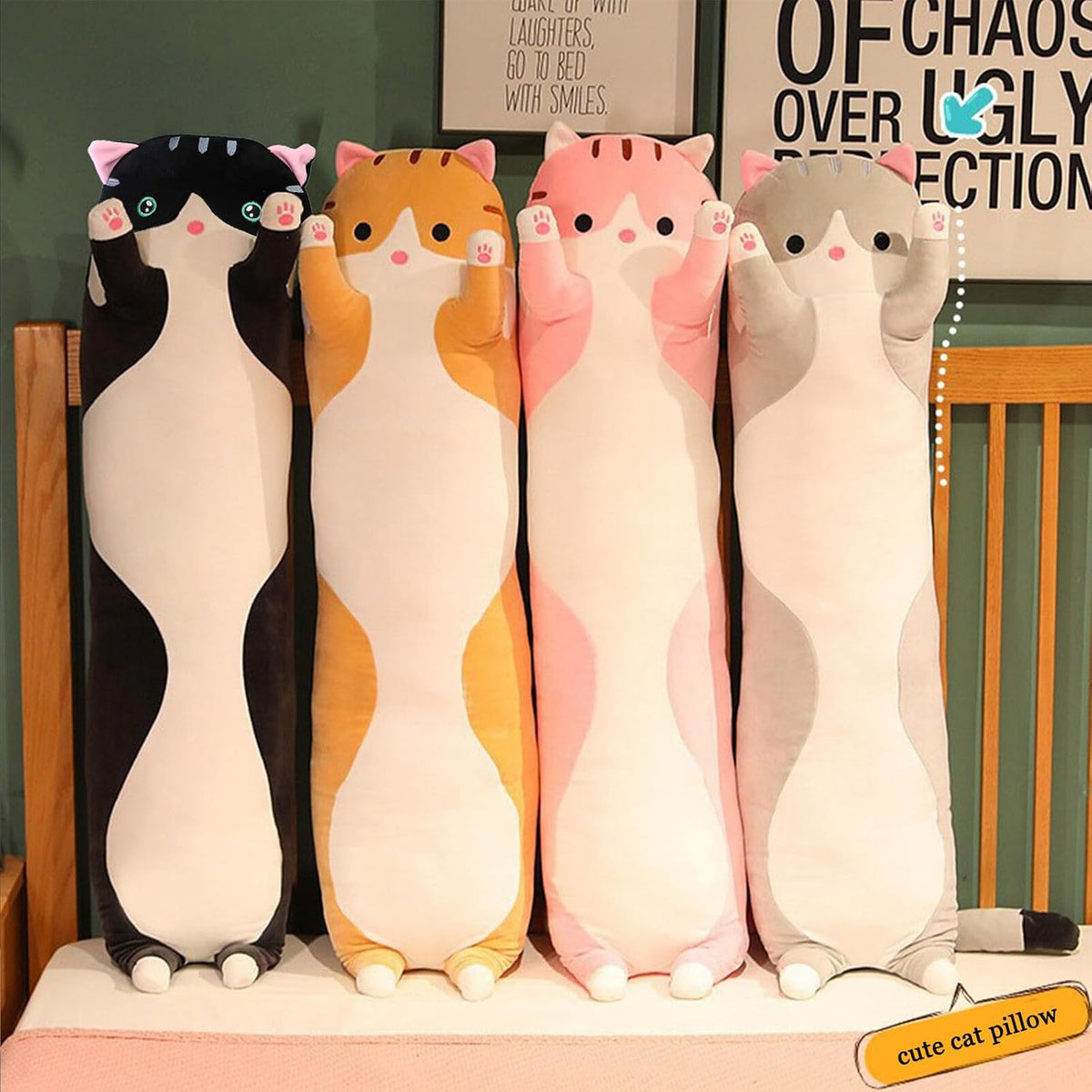 Long Cat Plush Pillow Soft Cat Hugging Pillow Stuffed Animal Pillow - Pink / 43.30 inches - image 3