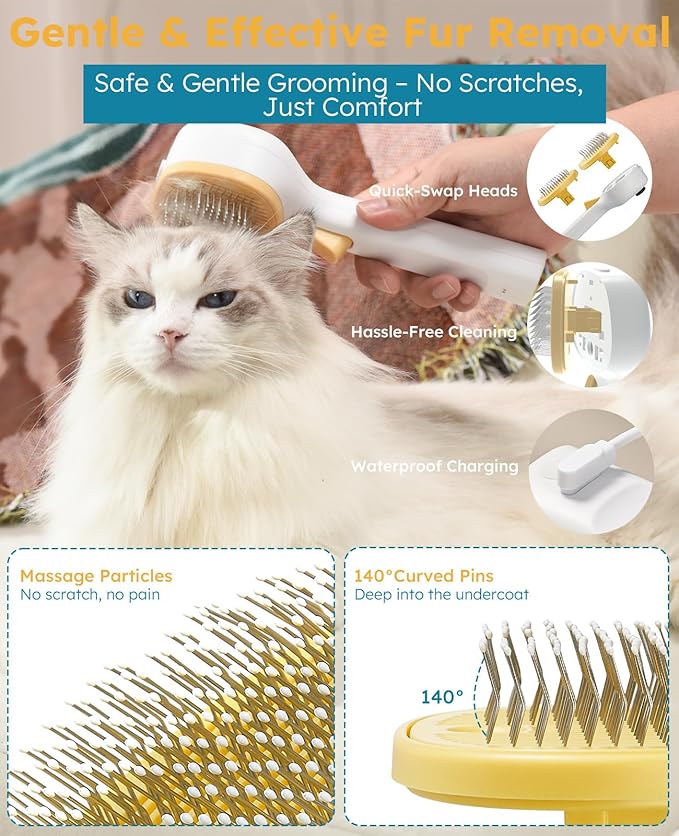 FURGO 3-in-1 Pet Steam Brush for Dogs & Cats – Reduces Static, Short-Pin Head for Short Hair, One-Click Release Button, Dog Spray Brush for Shedding Control (Short)