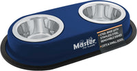 Master Pet Supply Double Dog Bowls Set with Elevated Base Black Velvet – Essentials for Dogs - Navy Blue