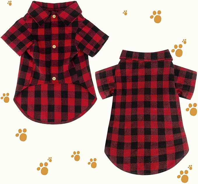 Plaid Dog Shirt Red Buffalo Outfit Soft Casual Clothes for Small Medium Large Dogs Puppy Cats Halloween Thanksgiving Christmas Costumes(S)