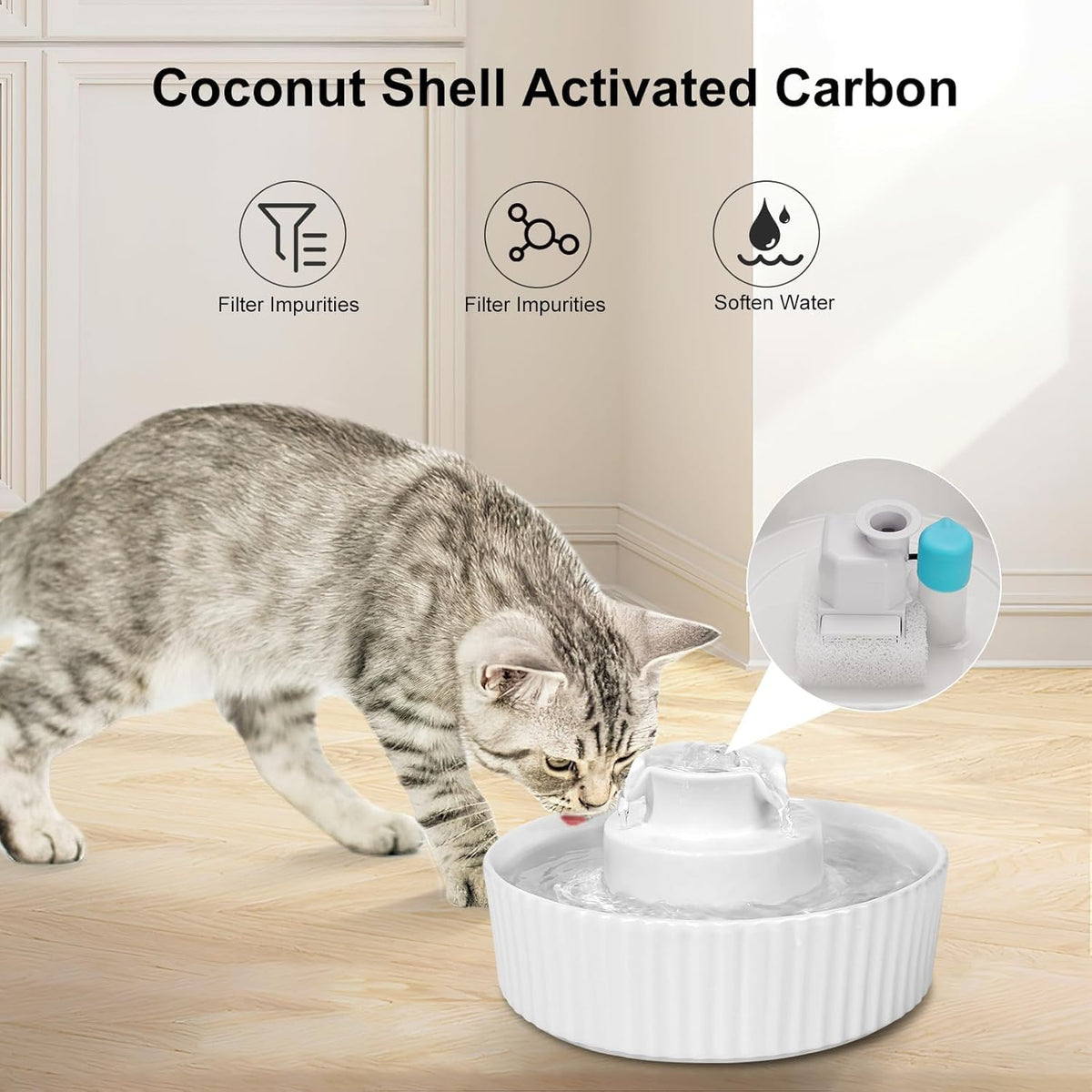 Upgrade 2.2L/78oz Ceramic Pet Fountain - 2.1L Ceramic-White - image 3