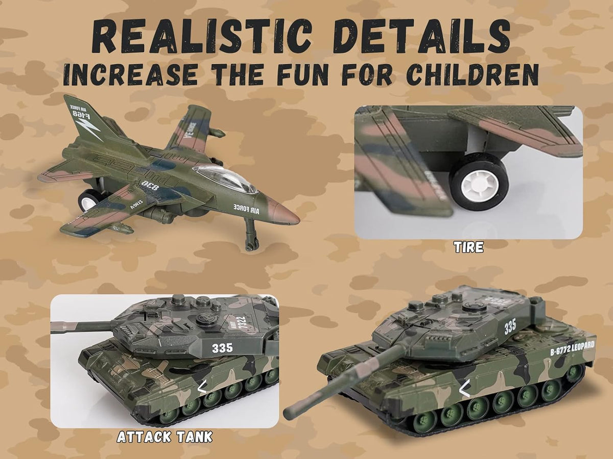 Crelloci 5 pack pull back army toys, three camo fighter jets and two tanks - view 12
