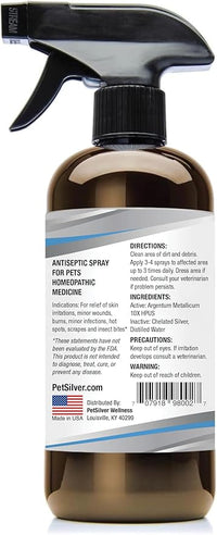 PetSilver Wound & Skin Spray - Dog Wound Spray, Hot Spot, Allergy Relief for Dogs, Itch Spray for Cats - Natural Skin Soother - Chelated Silver, Superior to Colloidal Silver - Made in USA - 16 fl oz