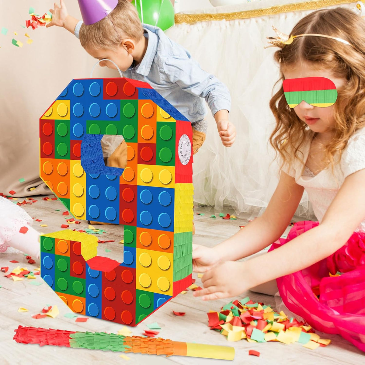 Lemicin 15.75 inch blue pinata stick kit with blindfold, rope and confetti - view 27