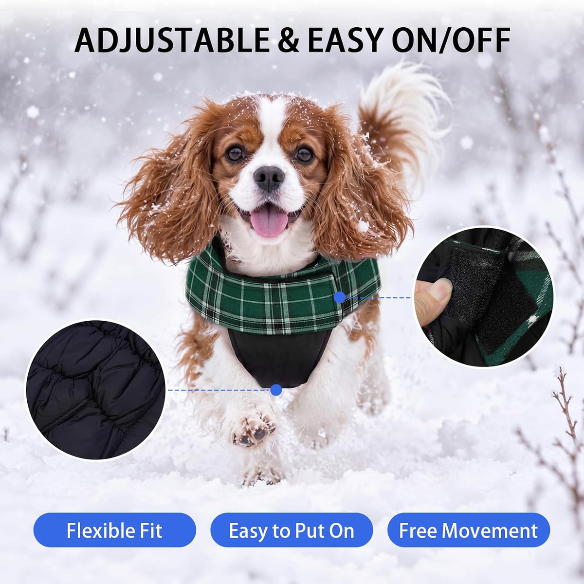 Winter Dog Jackets, Reversible Dog Coat with Leash Hole - Green / M - image 2