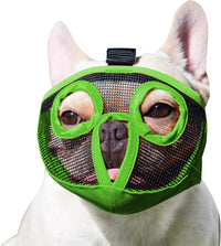 Short Snout Dog Muzzle - Adjustable Breathable Mesh Bulldog Muzzle for Biting Chewing Barking - Green / X-large/ 18"-25"