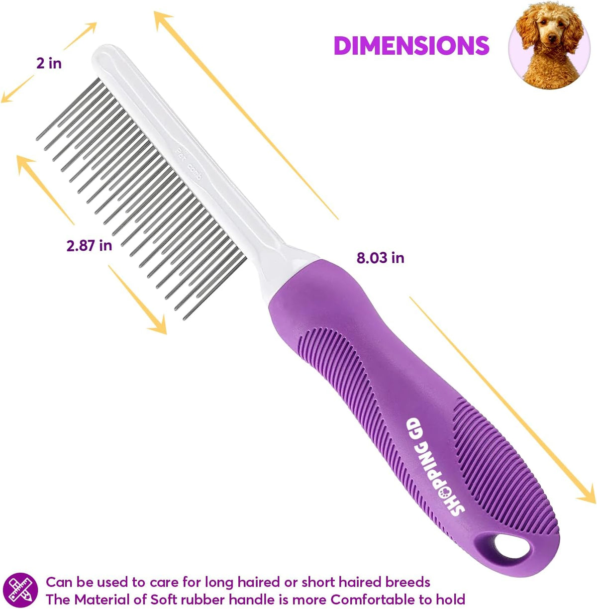 Detangling Pet Comb for Dogs & Cats with Long & Short Stainless Steel - image 3