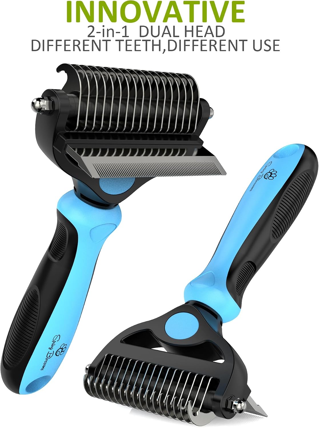 Spring Blossoms-2 in 1 Professional Grooming Rake for Cats - Blue - image 4