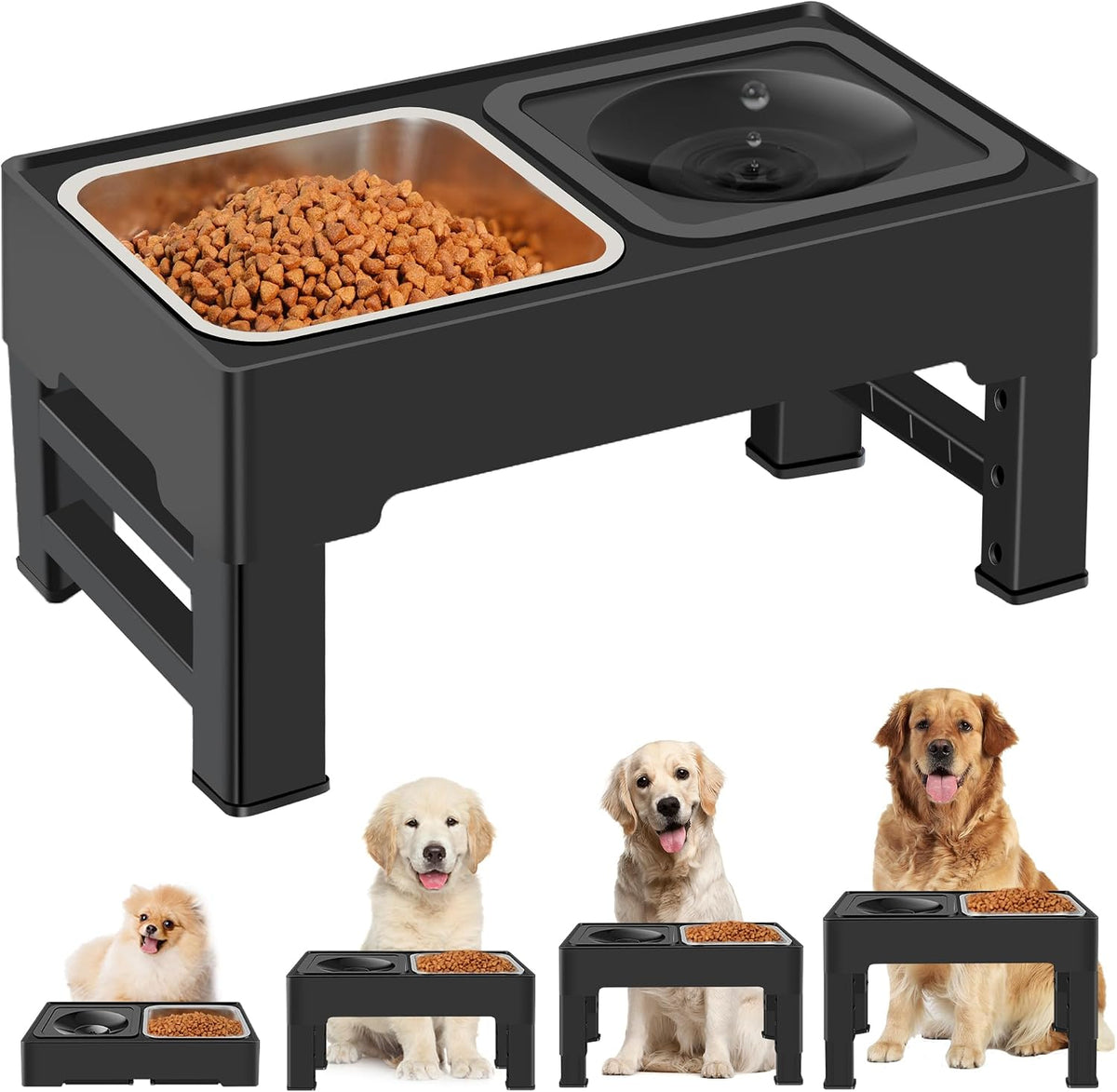 2-in-1 Elevated Dog Bowls, No Spill Water Bowl - Stainless Steel Food Bowl