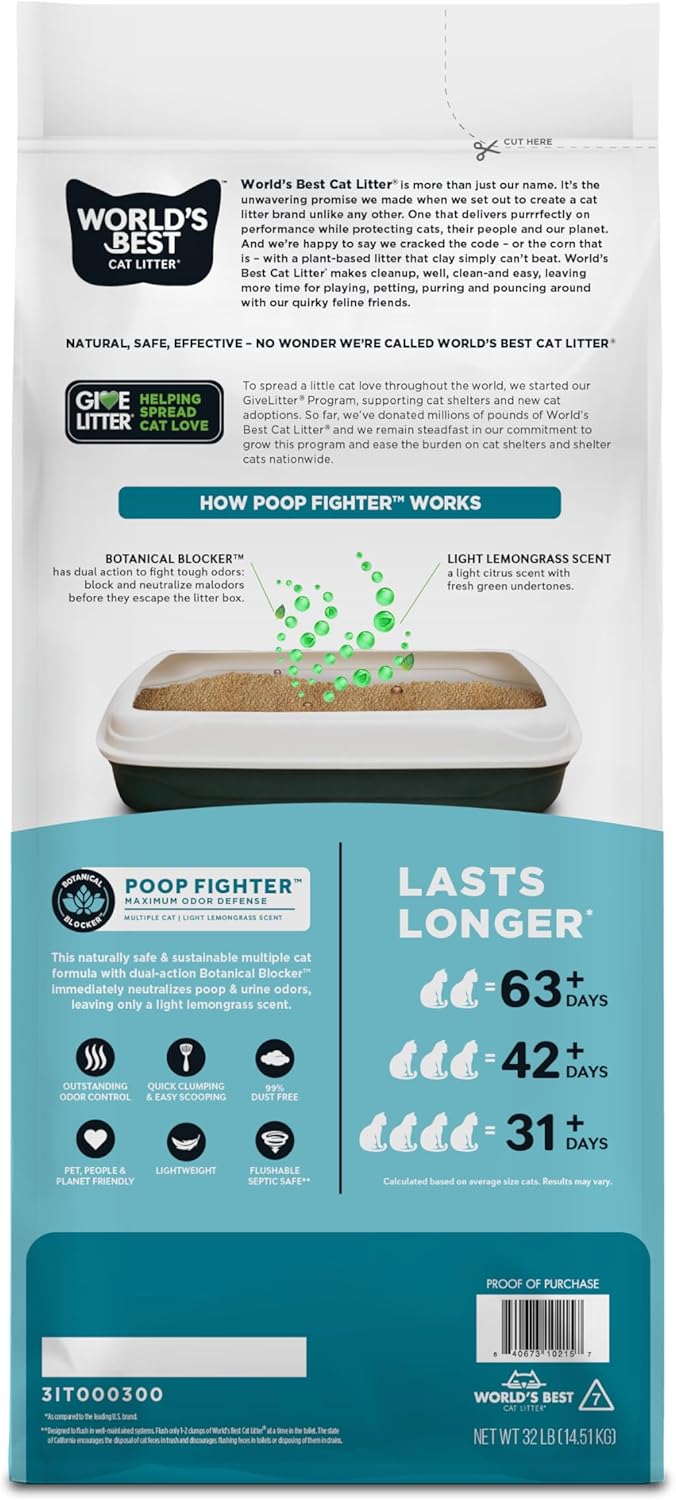 World's Best Cat Litter Poop Fighter, Urine & Poop Odor Defense - 32lb - image 4