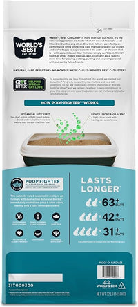 WORLD'S BEST CAT LITTER Poop Fighter Maximum Odor Defense, 32-Pounds - Natural Ingredients, Quick Clumping, Flushable, 99% Dust Free & Made in USA - Long-Lasting Odor Control & Easy Scooping