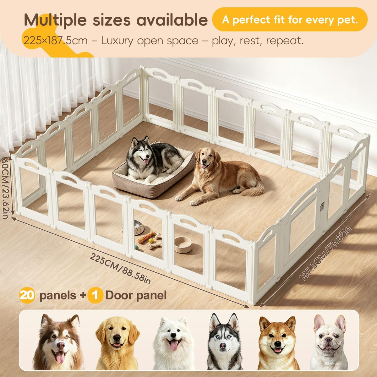 Foldable Clear Acrylic Dog Playpen with Door - White / 20 panels + 1 door / 23.6 inches - image 2