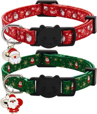 Halloween Cat Collar, Cotton 2 Pack Cat Collar with Bells - Santa / 7-11''