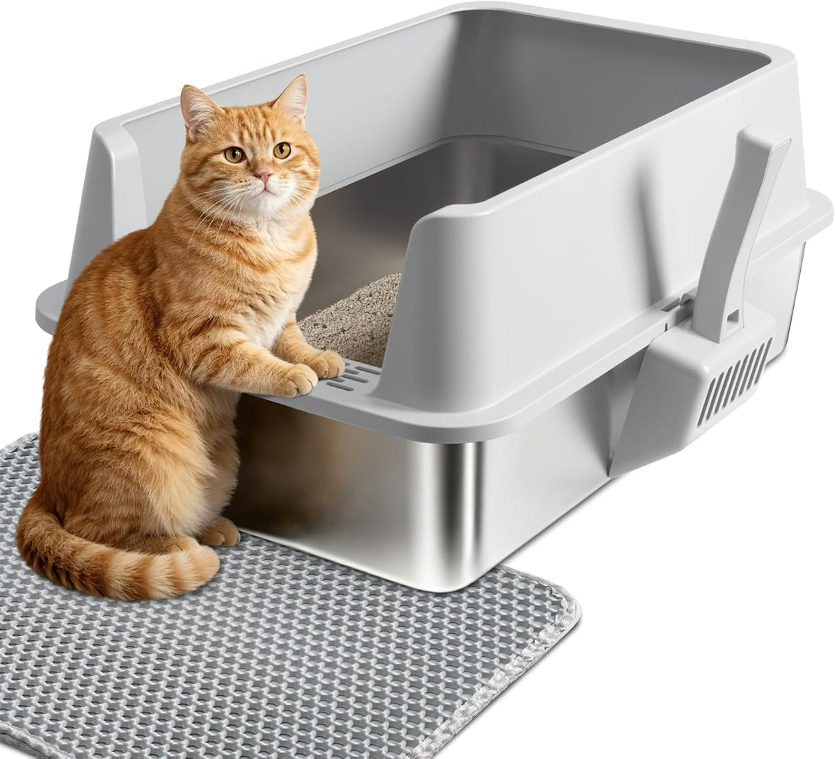 Stainless Steel Litter Box, Metal Cat Litter Box for Kitten - Large:23X14.6X10 with Lid