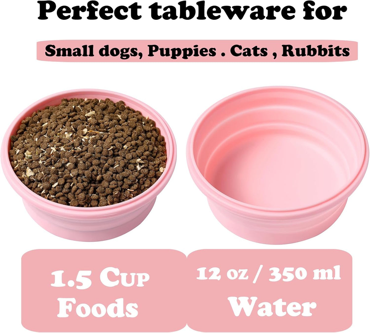 Joyinjojo Collapsible Dog Bowls with Lids - Small / Pink - image 3