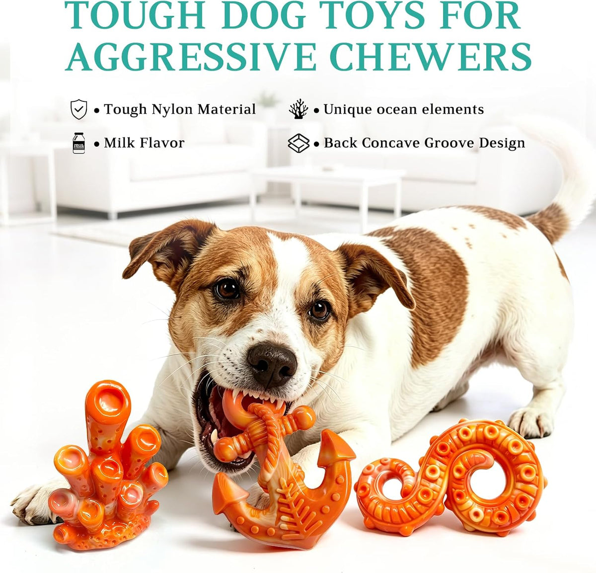 Fuufome Tough Dog Chew Toys for Medium & Large Aggressive Chewers - orange - image 2