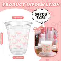 50 Pcs 12 oz Dinosaur Cups Dinosaur Birthday Decorations – Fun for Kids & Family - Pink / Bow - image 3