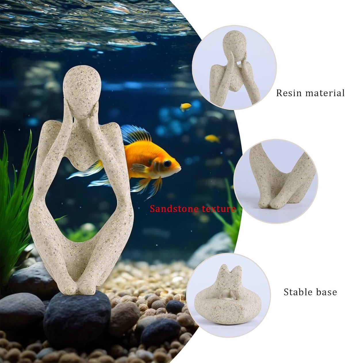 Minimalist Thinker Statue, Fish Tank Decor - Focused Thinking - image 4