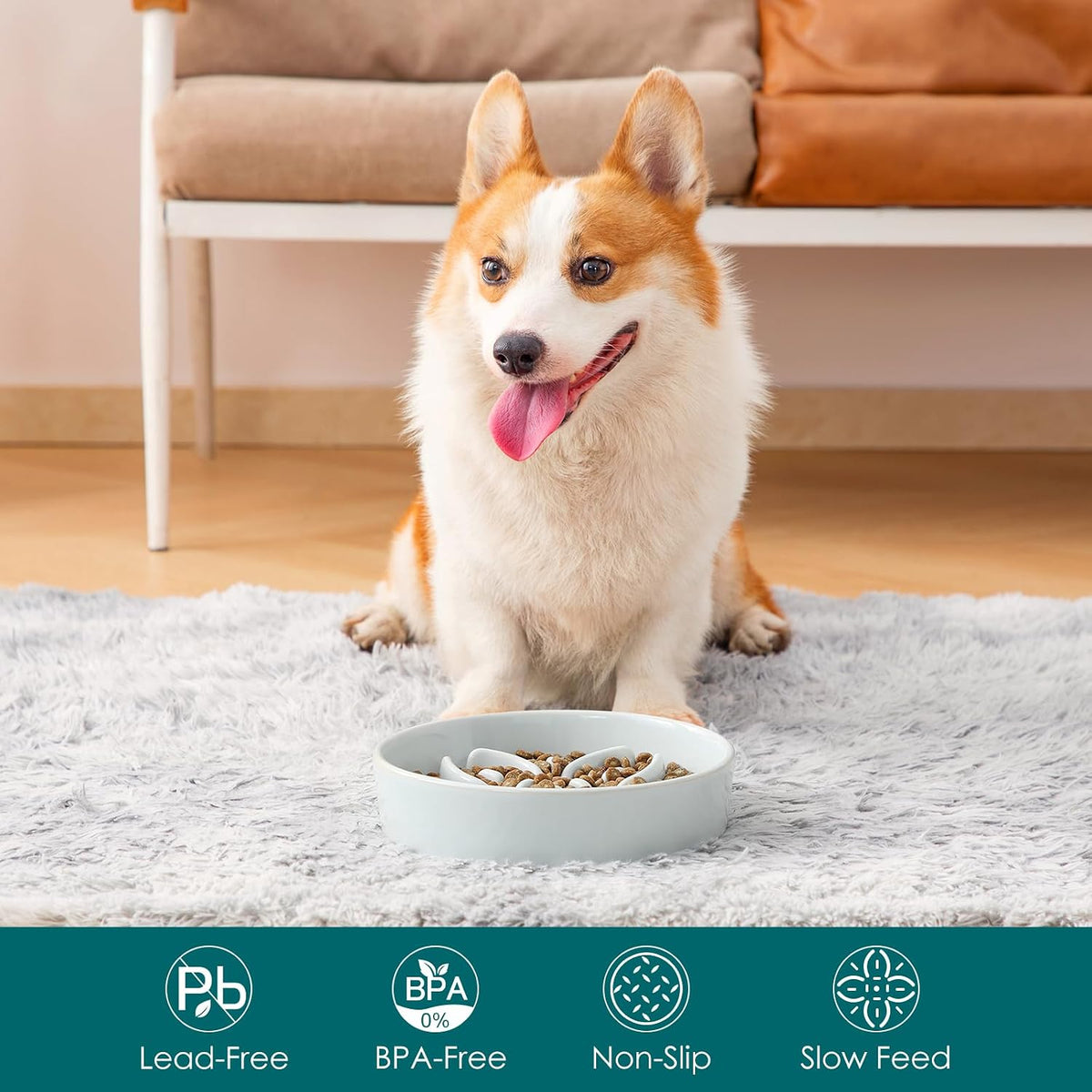vancasso Ceramic Slow Feeder Dog Bowls - M-1.5 Cups / Grayish Cyan - image 3