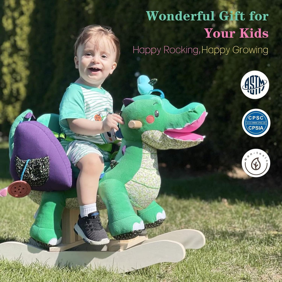 labebe, Baby Rocking Horse, Ride Unicorn - Green Crocodile - image 4