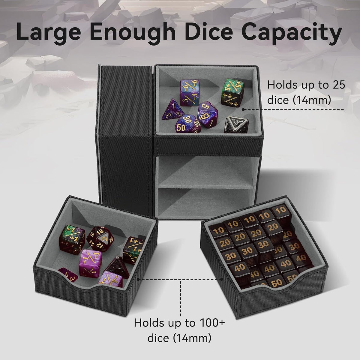 Stepane dice tray and dice tower storage box in black and red PU leather with drawers - view 15