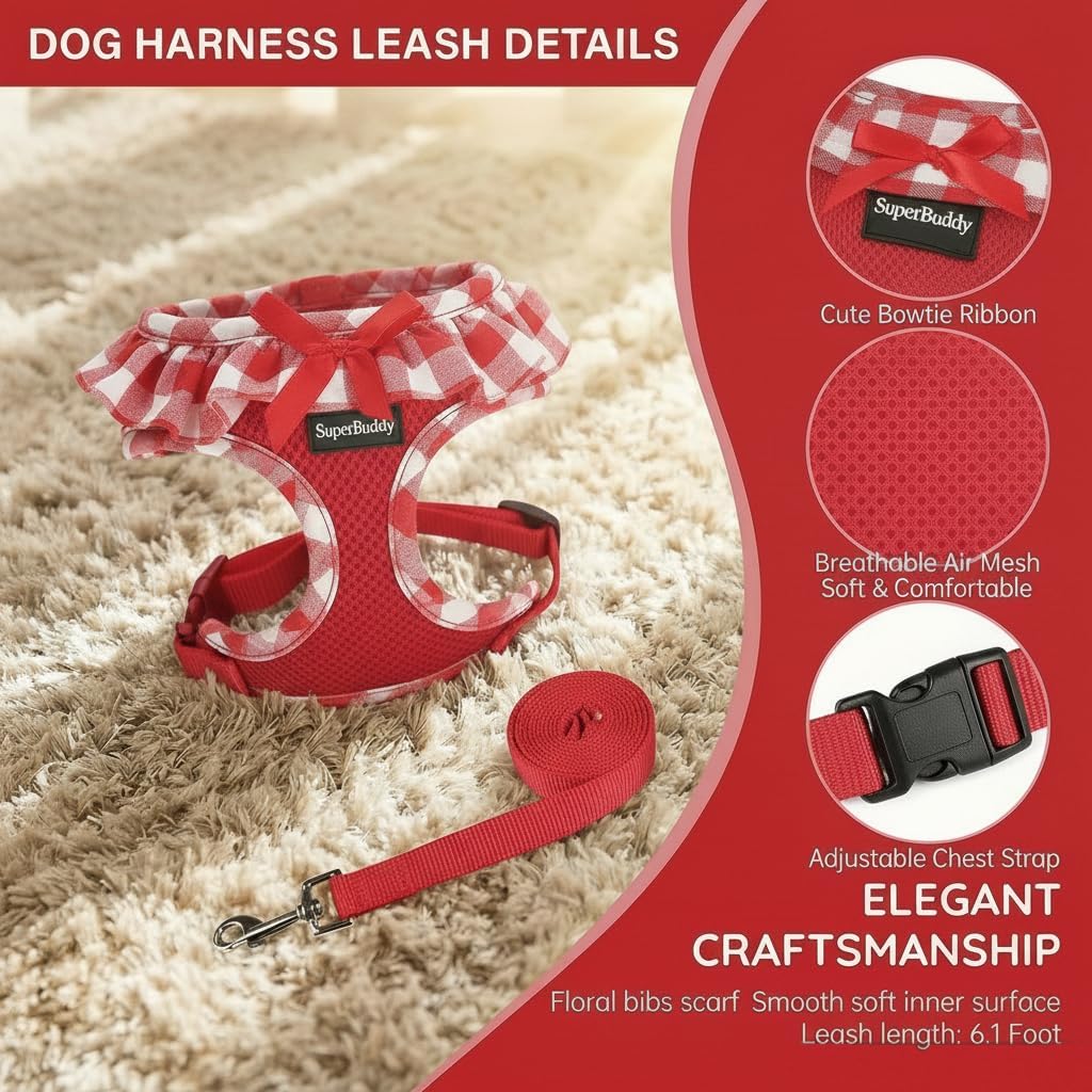 SuperBuddy Upgraded Soft Mesh Dog Harness - M (Neck Girth 13"; Chest Girth: 13"-18.5") / Passion Red-2 - image 3