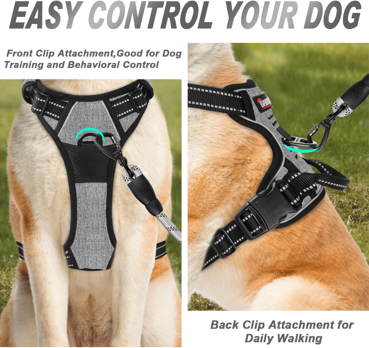 BARKBAY Dog Harness No Pull for Large Dogs Front Back Clips - Large(Chest:24.5-32.5") / Dark Grey - image 2