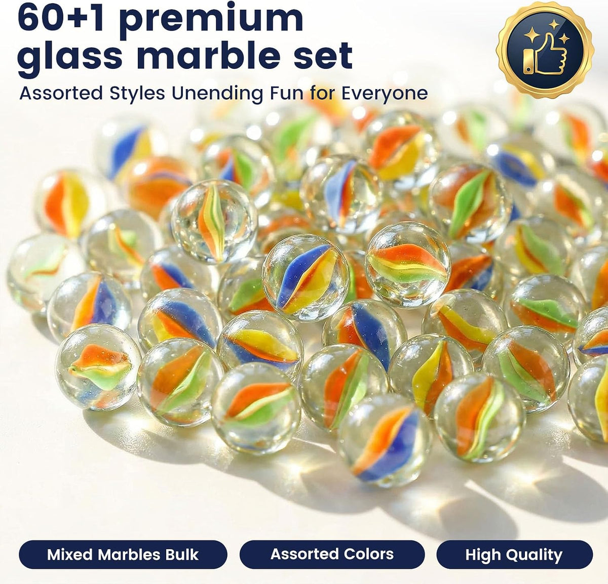 POPLAY 50 PCS Marbles Bulk with Whistle - Multi-Size Marbles - image 2