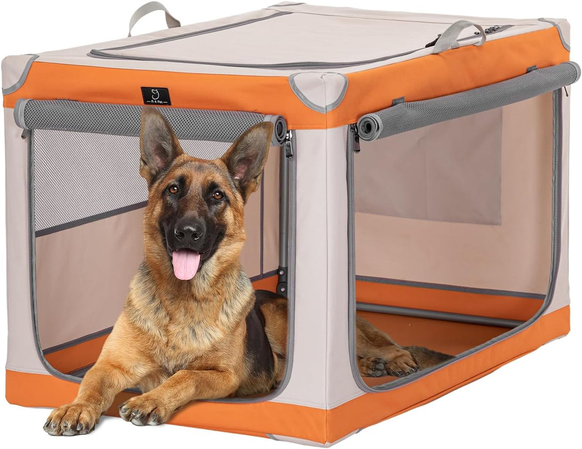 A 4 Pet 36-in Foldable Soft-Sided Dog Crate for Large Dogs – Essentials for Dogs - Orange+Beige / 40.0"L x 25.0"W x 25.0"H