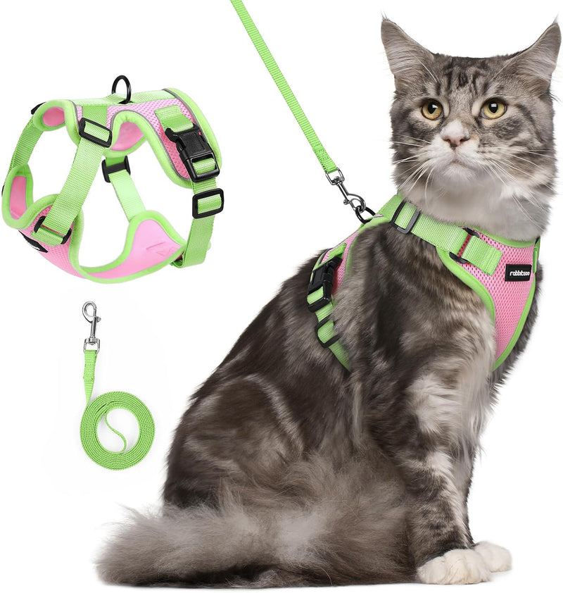 rabbitgoo Cat Harness and Leash Set, Escape Proof - Pink & Light Green / M