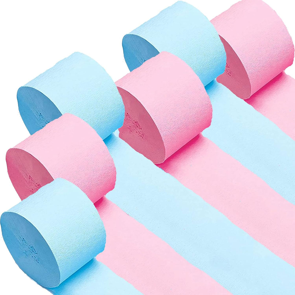 We Moment Dusty Blue Light Blue White Crepe Paper Streamers 1.8 Inch - pink and blue