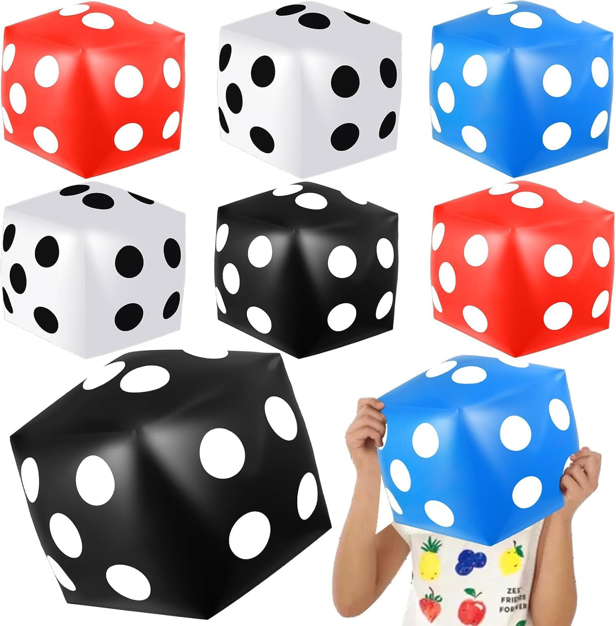 Four jumbo inflatable dice, 12.6 inch black PVC with white dots - view 4
