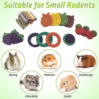 Fhiny 27 PCS Natural Bunny Chew Toys Molar Rabbit Toys Contain Timothy Grass Pumpkin Beets Purple Potatoes Carrot Hamster Treats for Chinchillas Guinea Pigs Mice Gerbils Teeth Grinding