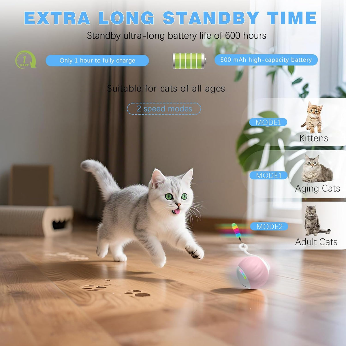 Upgraded 2.36 Inch Large Interactive Cat Toys Ball for Indoor Cats - Pink - image 2