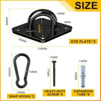 Morzejar black heavy duty hammock hooks kit with M10 pad eyes and snap hooks - view 2