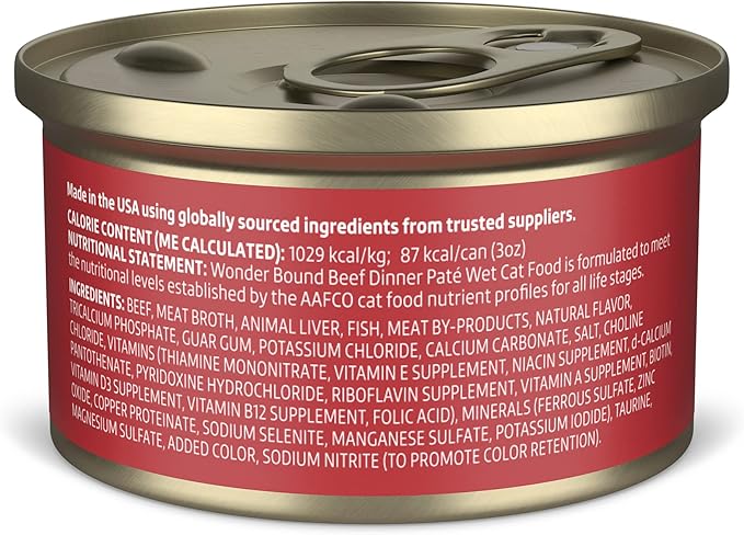 Amazon Brand - Wonder Bound Wet Cat Food, Paté, No Added Grain, 3 oz cans, Pack of 24 (Beef)