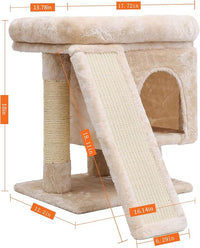 SYANDLVY Small Cat Tree for Indoor Large Cats, Kittens Condo with Scratching Post and Board, Modern Activity Tower with Cave (Beige)