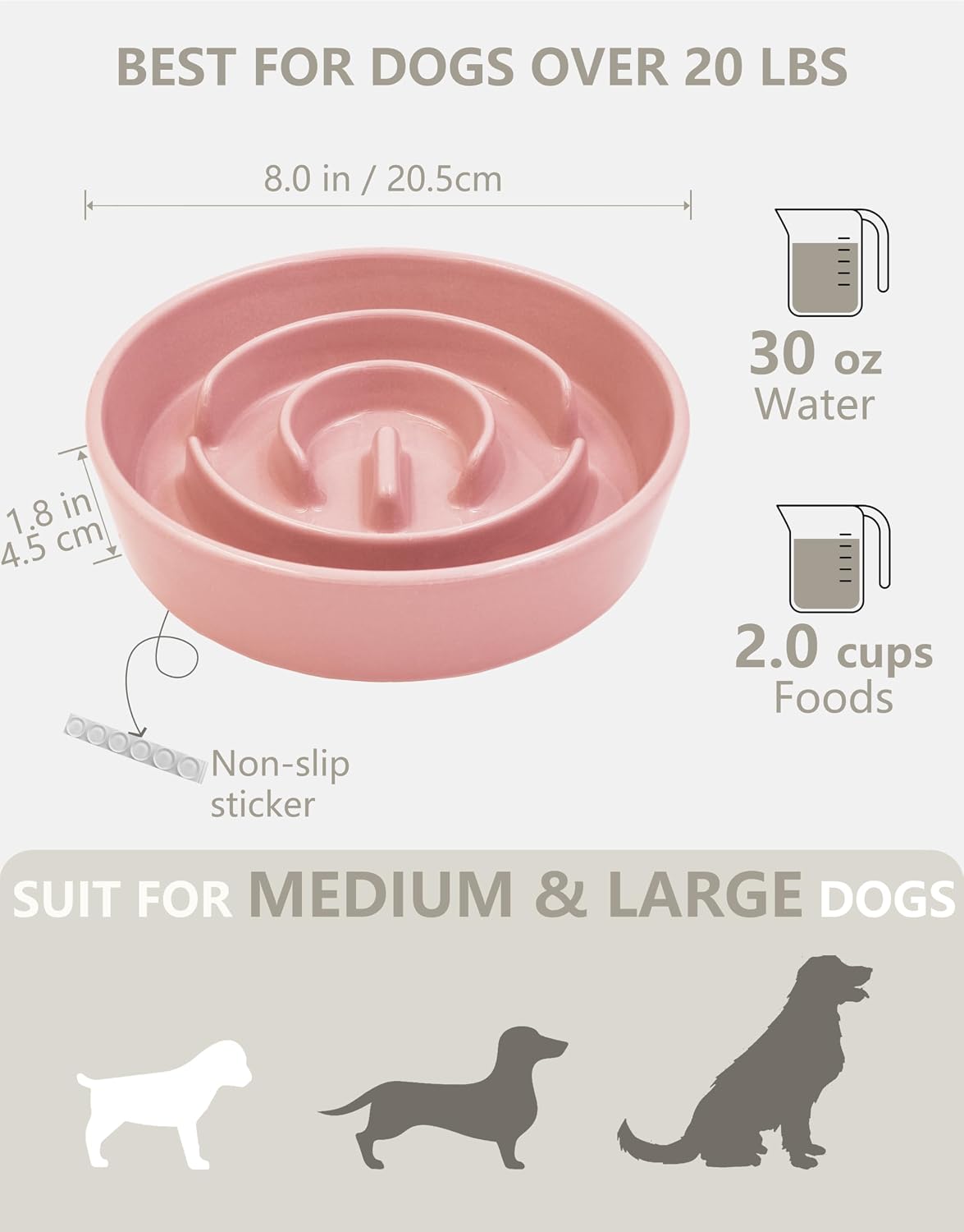Ceramic Slow Feeder Dog Bowls - Pink / 8 Inches - image 3