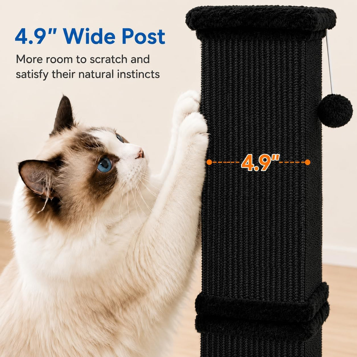 Cat Scratching Post for Indoor Cats - Pure Black / Scratcher with Ball - image 3
