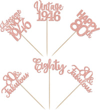 Rose gold glitter vintage 1946 cupcake toppers for an 80th birthday - view 39