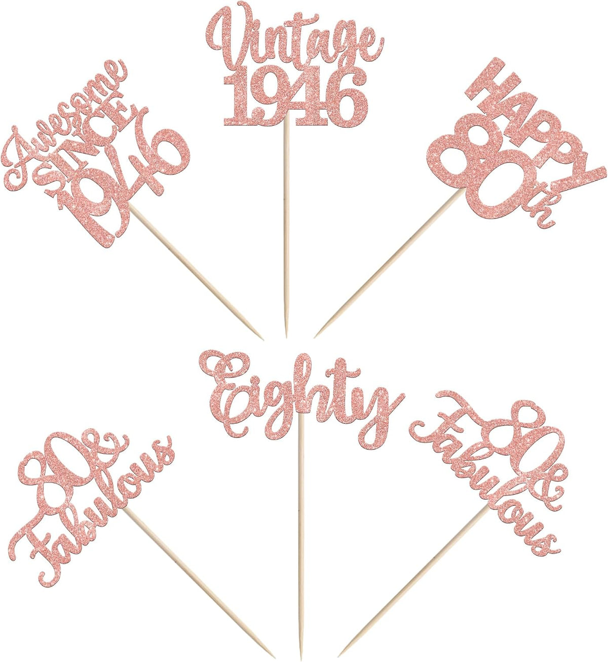 Rose gold glitter vintage 1946 cupcake toppers for an 80th birthday - view 39
