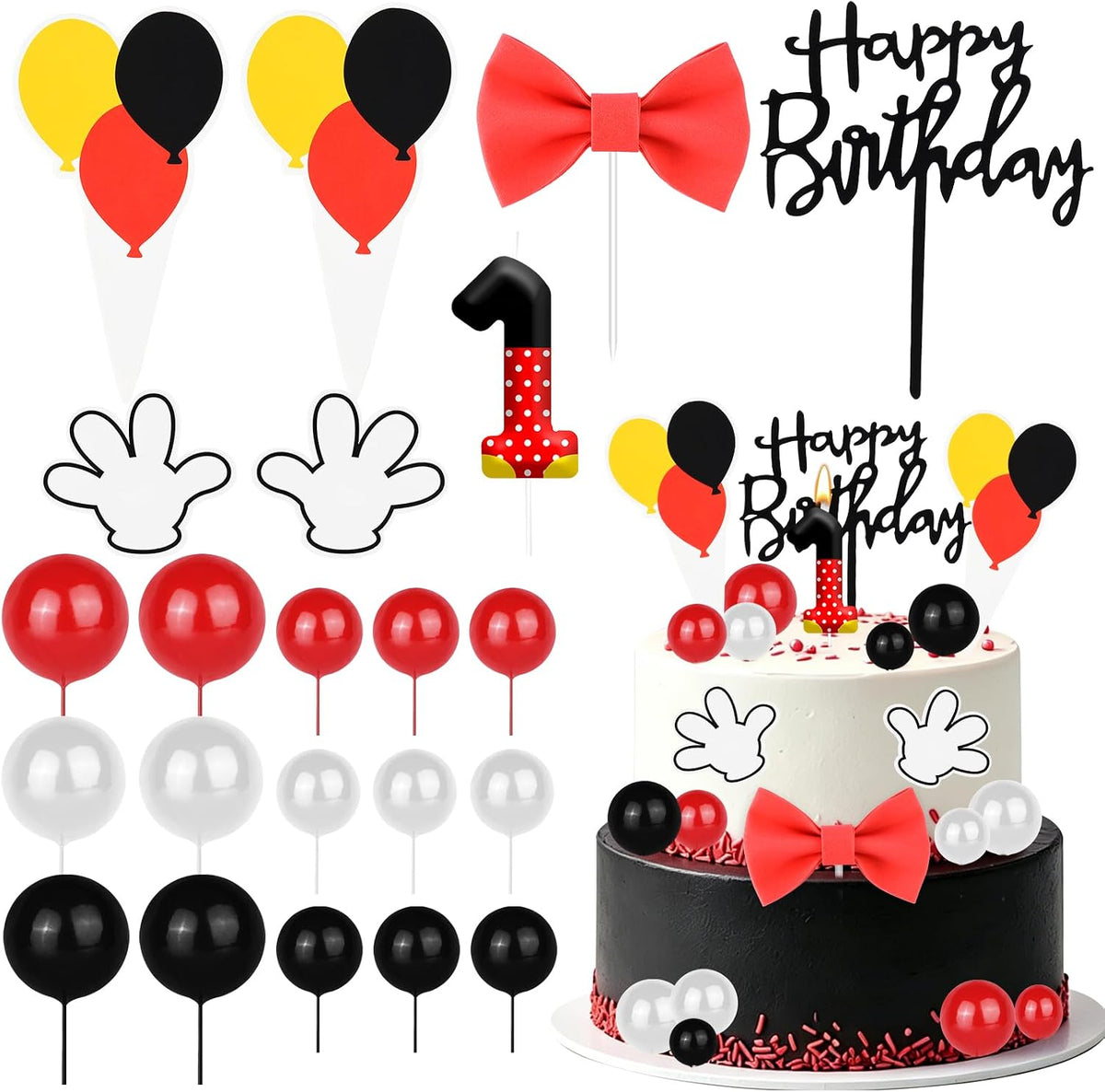 ZSMKJIAYE 25 piece racing cake topper set, red white black with number 3 candle