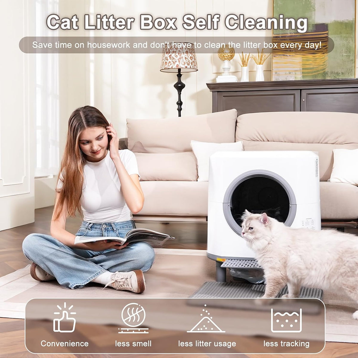 Automatic Litter Box, Self Cleaning Litter Box, Odor Control - White - image 2