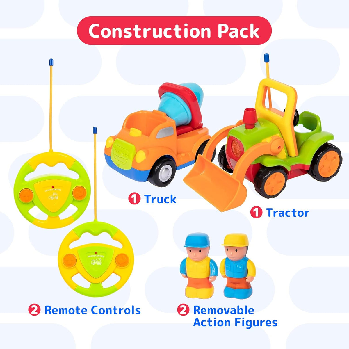 PREXTEX 2 Pack Cartoon Remote Control Cars for Toddlers - Truck/Tractor - image 4